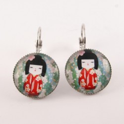 Boucles d'oreille kokeshi : washi n°12