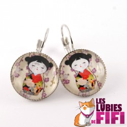 Boucles d’oreille kokeshi : washi doll n°02