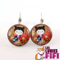 Boucle d’oreille kokeshi : washi doll n°11