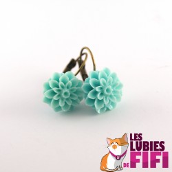 Boucles d'oreille fleurs : dahlias turquoises