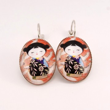 Boucles d’oreille kokeshi : kokeshi washi n°02