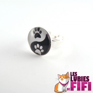 Bague chat : patte de chat version yin and yang