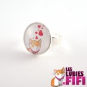 Bague chat Fifi et cœurs – cabochon en verre, bague réglable