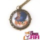 Collier chat : chat steampunk et son haut de forme bleu