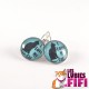 Boucle d’oreille chat : I love my cat sur fond turquoise