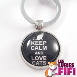 Porte-clé chat : keep calm and love cats version noir