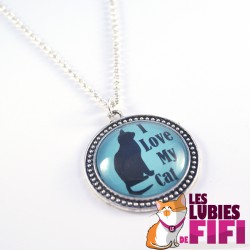 Collier chat : I love my Cat version turquoise