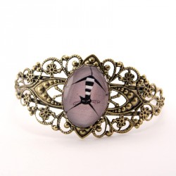 Bracelet cabochon chat noir et blanc sur fond gris