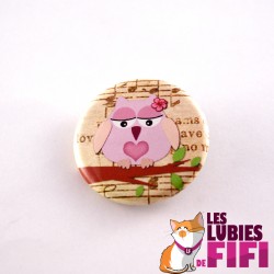 Badge hibou : hibou rose