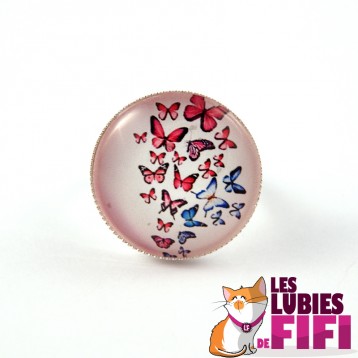 Bague papillon : papillons roses et bleus