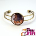 Bracelet chat steampunk : le chat et son haut de forme bleu