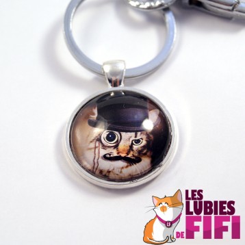 Porte clé chat steampunk : le chat et son monocle