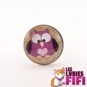 Bague hibou : hibou violet avec coeur rose