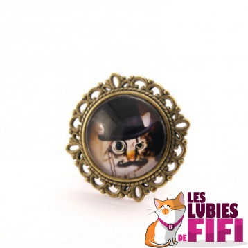 Bague chat steampunk : chat et son monocle