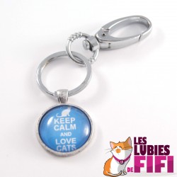 Porte-clé chat : Keep calm and love cats version bleue