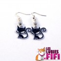 Boucle d'oreille Chat : Chat noir et perle