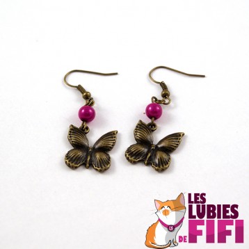 Boucles d'oreille papillon bronze et orange