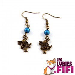 Boucles d'oreille lapin d'Alice au pays des merveilles version bleue