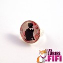 Bague chat : Chat noir et son collier de perles n°02