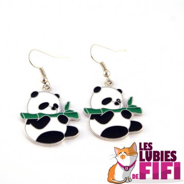 Boucles d'oreille panda : le panda et son bambou