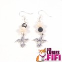 Boucles d'oreille colibri corail et noir