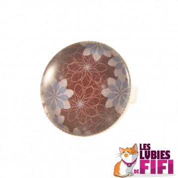 Bague fleurs : harmonie marron et bleu