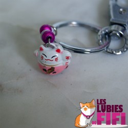 Porte-clé chat Maneki Neko rose – chat porte-bonheur japonais