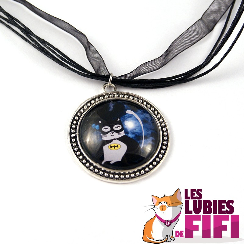 Collier chat : Noisette Batman argenté