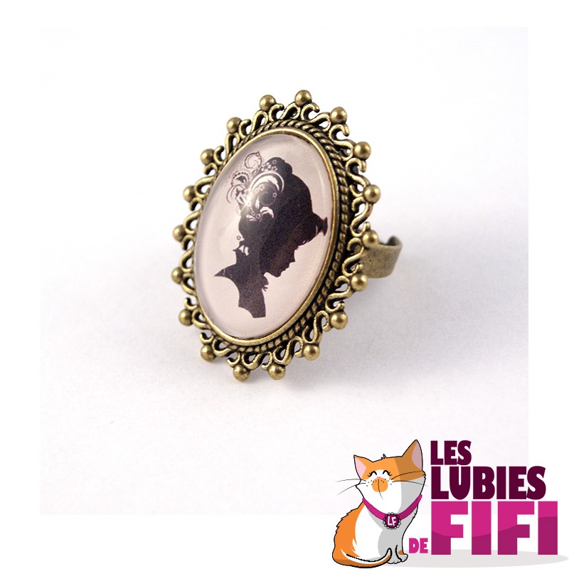 Bague vintage : profil femme vintage bronze